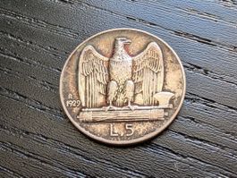 🇮🇹 Italy 5 Lire 1929 Victor Emmanuel III,  Silver