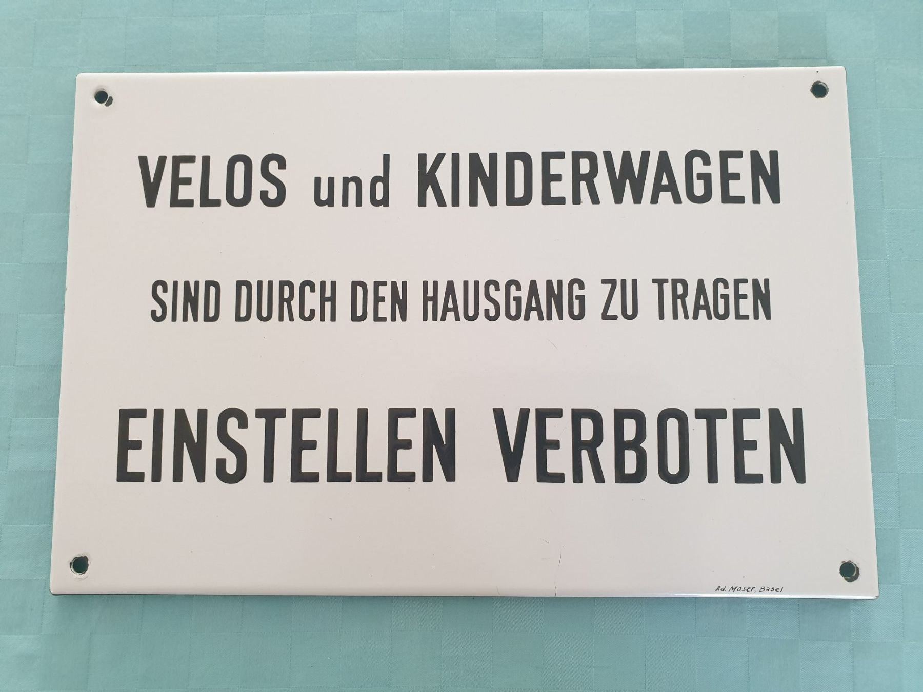 Insegne: Email Schild VELOS KINDERWAGEN EINSTELLEN VERBOTEN – Usato da Mörschwil venduto da spirspi