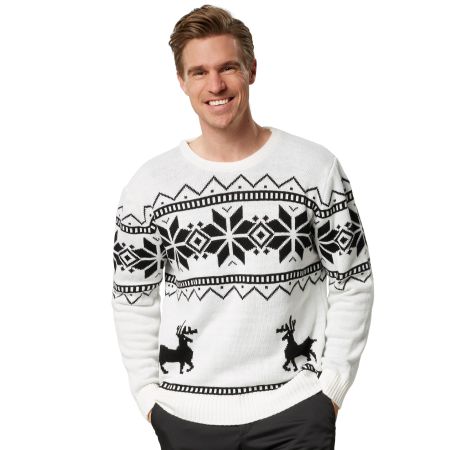 Weihnachtspullover Winterland weiß-schwarz XL