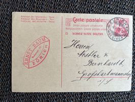 Carte postale avec timbre suisse imprimé, entier postal 1910