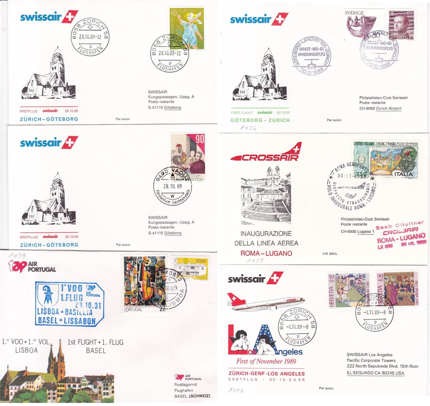 Tutti i francobolli: 40 Stk. CH Flugpost Briefe, Karten ab 1989, Swissair etc. – Usato da Münchwilen AG venduto da Nesar 1
