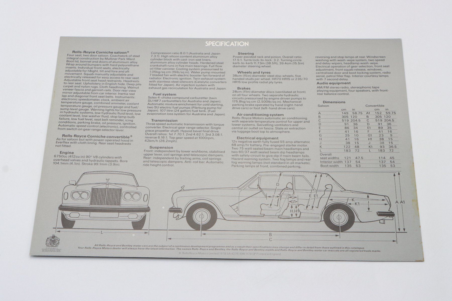 Rolls-Royce Documenti: Rolls Royce Corniche 1978 Prospektblatt – Usato da Bühl b.Aarberg venduto da Collectorpassions 3