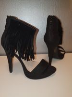 Sandales à talons hauts avec franges noires, taille 35