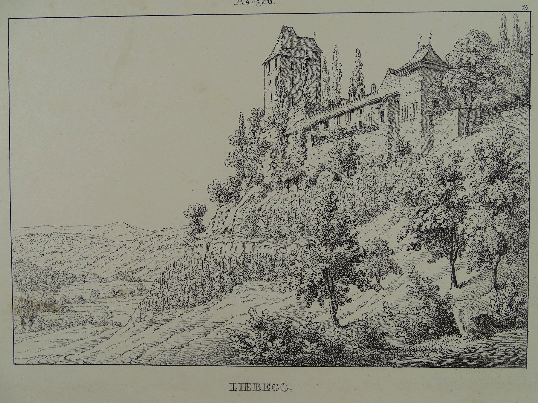 Incisioni: LIEBEGG, AARGAU, FEDERLITHOGRAPHIE 1840 – Usato da Grüningen venduto da Kartensammler 5