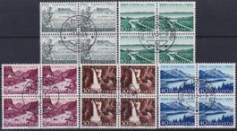 1954, PP, B66-B70 Viererblöcke Ersttags-Ortsstempel, 250.-+