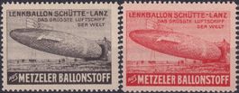 1912, Flugpost-Vignetten: METZELER (LENKBALLON Schütte-Lanz)