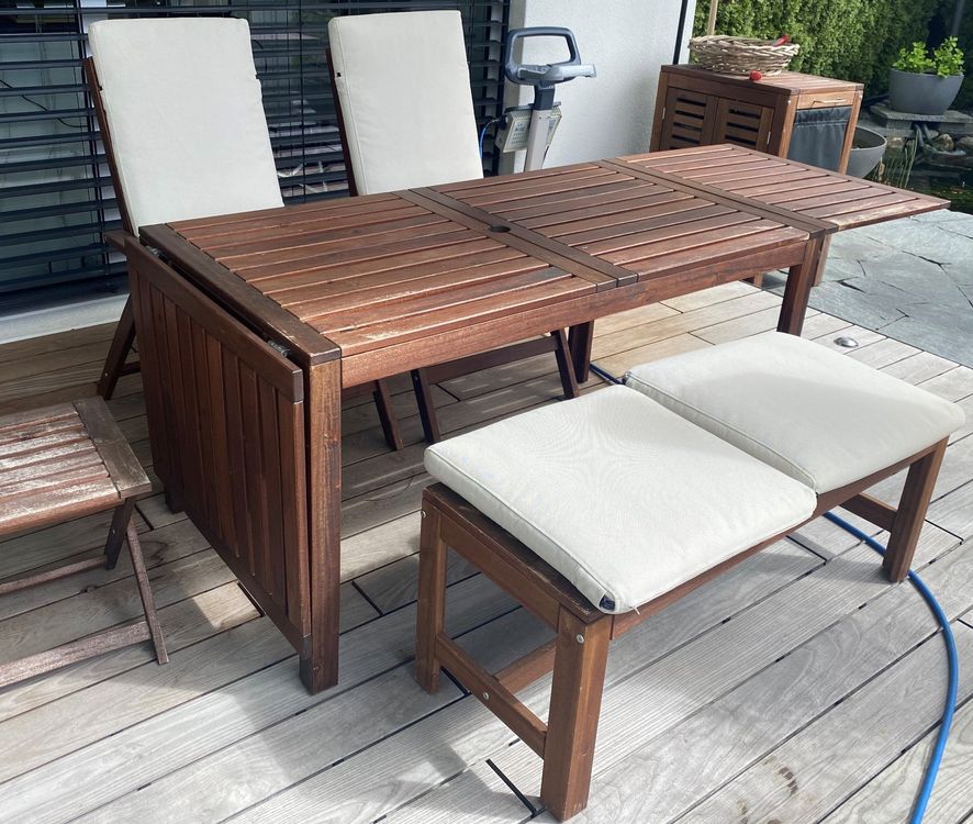 Gartenmöbel IKEA ÄPPLARÖ Esstisch, Bank, 2 Stühle, Auflagen Kaufen