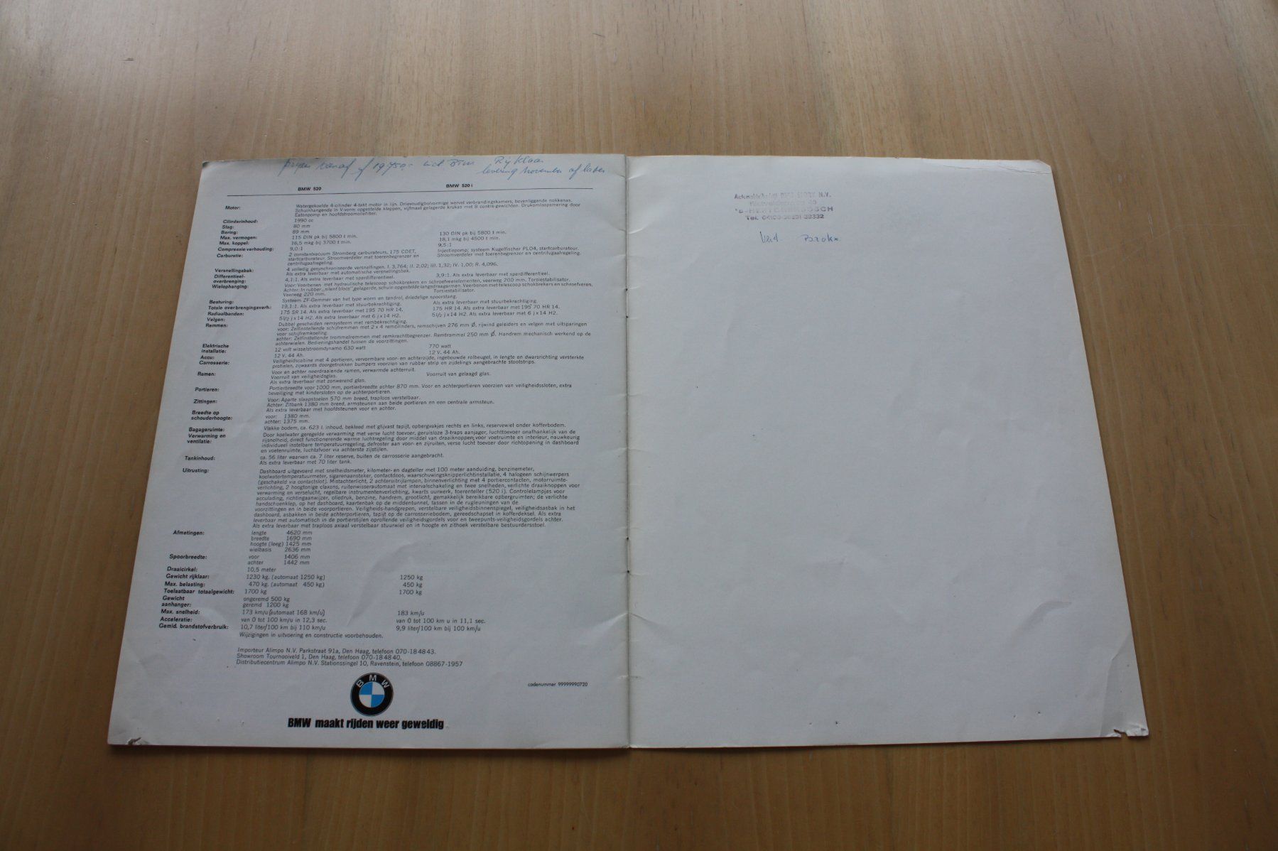 BMW Documenti: BMW 520/520i Prospekt Model E12   8/1972  NL – Usato da Wikon venduto da erwin400 7