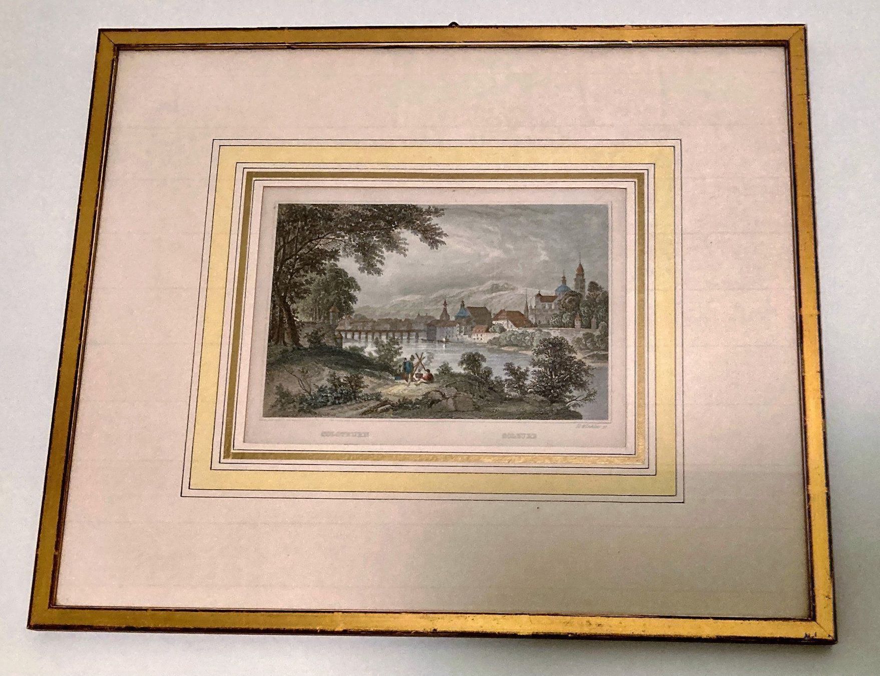 Grafiken & Lithographien: Antiker Stich Lithographie Solothurn farbig Goldrahmen – Gebraucht aus Wangen b. Olten von Buntgemischt