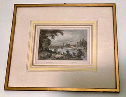 Antiker Stich Lithographie Solothurn farbig Goldrahmen