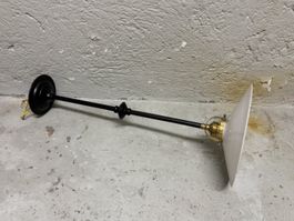 Original Jugendstil Pendelleuchte Eisen & Opalglas
