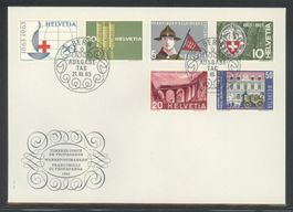 1963, FDC, Werbe- und Gedenkmarken (Nr. 395–400)