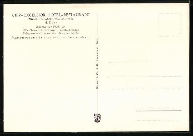 Cartoline postali: Zürich, City-Excelsior-Hotel-Restaurant – Usato da Berlin venduto da bartko-reher 1