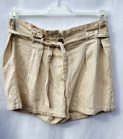 Bohemian Sommer Leinen Shorts, Beige, Grösse 38, mit Gürtel