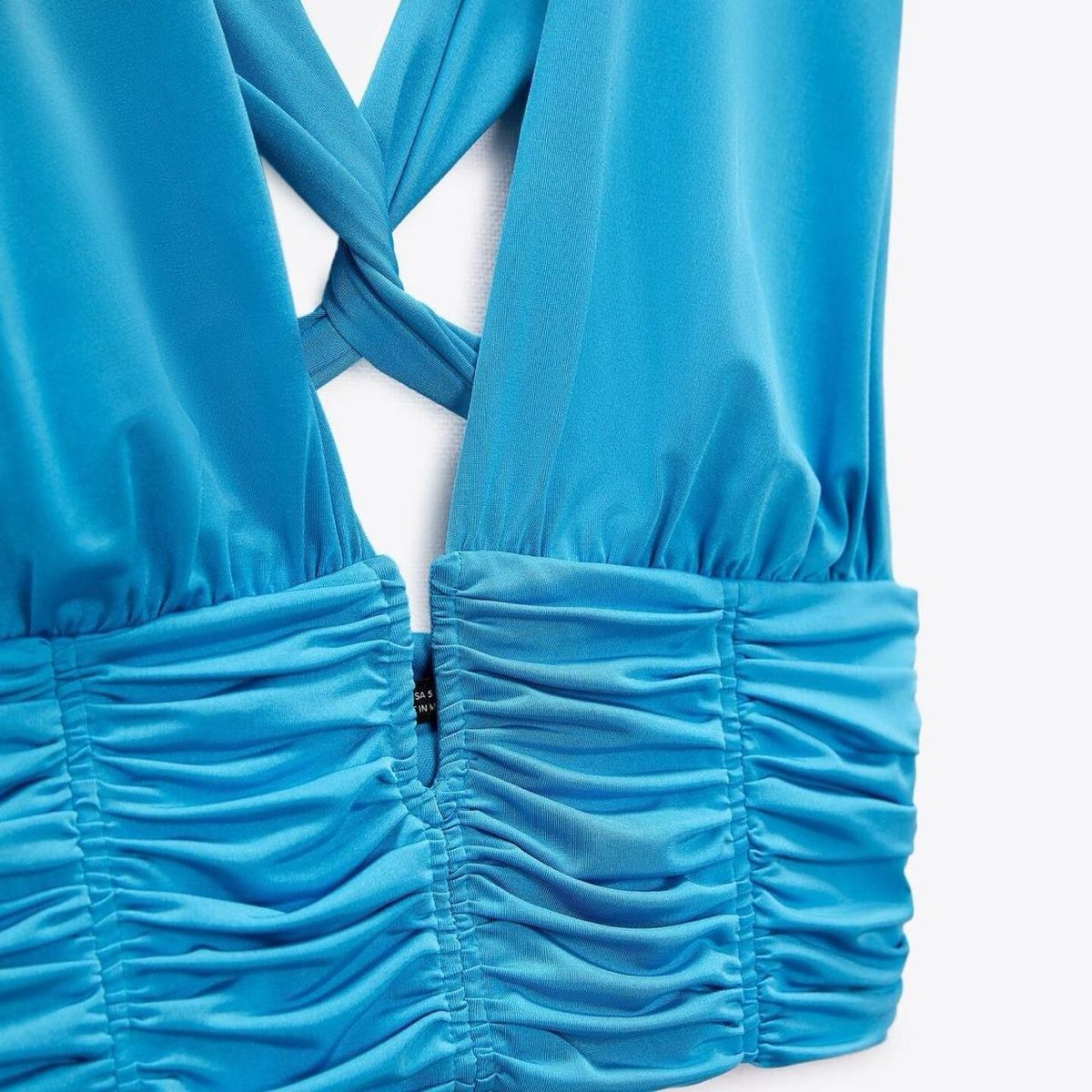 Zara Top: Zara Blue Ruched Crop Top  – Nuovo e nell'imballaggio originale da Basel venduto da 1moonstar 2