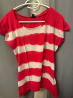 ❤️🤍 T-shirt femme rayé rouge et blanc, taille XS, en bon ét