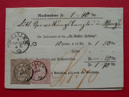 1861, Strubelbrief 22G+24G auf Streifband: ST.GALLEN, sauber
