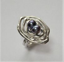 Bague argent, rhodiée, perle baroque / Ring Silber 925