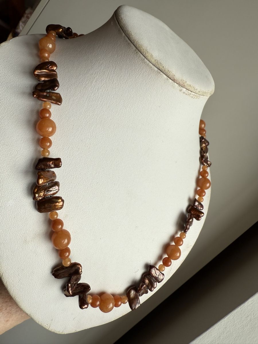 Catenine: Orangenchalzit, Biwa Perlen Kette NEU – Nuovo e nell'imballaggio originale da Basel venduto da Chili007 2