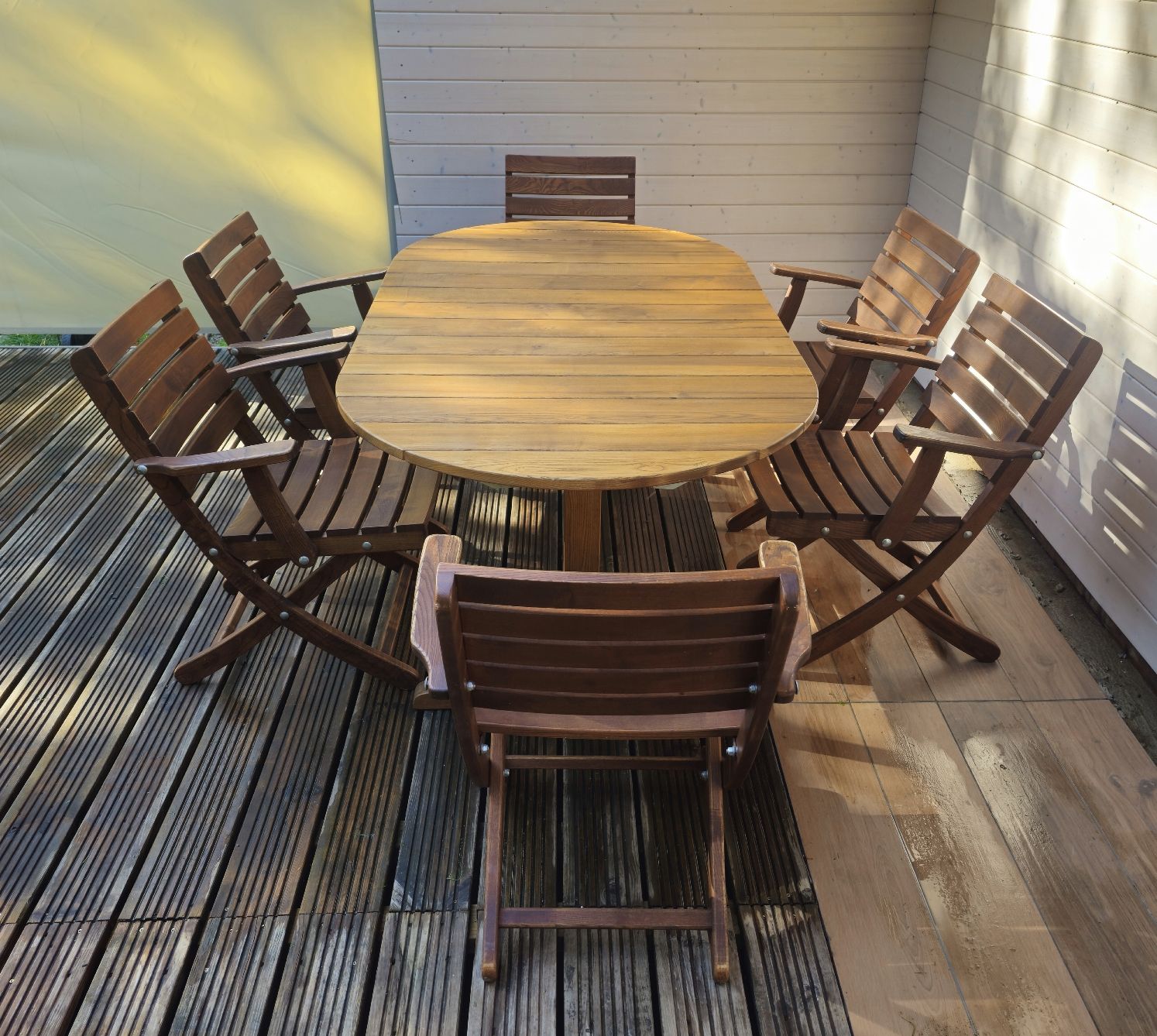 Tavoli: Ovaler Gartentisch mit 6 Klappstühlen aus Holz – Usato da Etzgen venduto da juj_b678 1