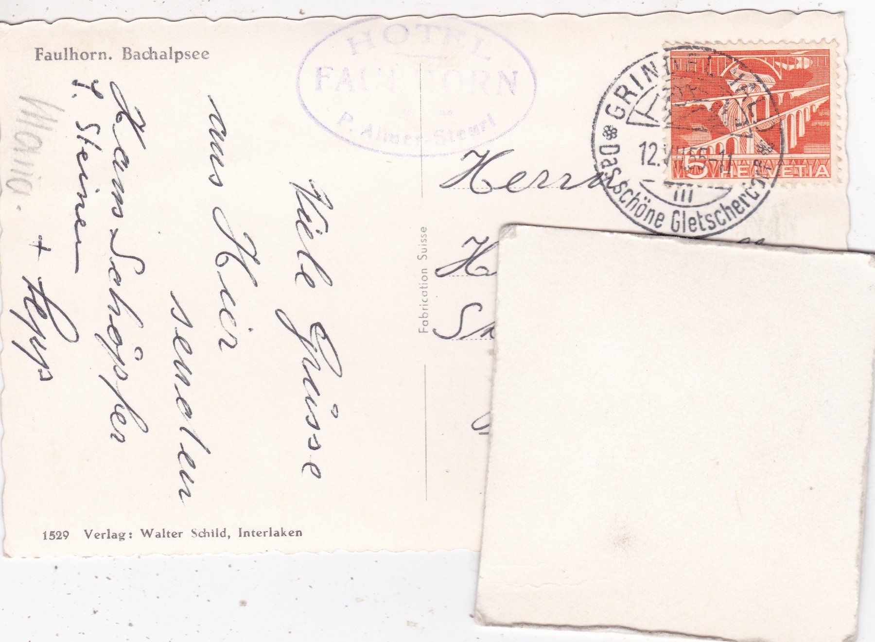 Cartoline postali: Faulhorn Bachalpsee 1955 – Usato da Herisau venduto da Lisegrat2008 1