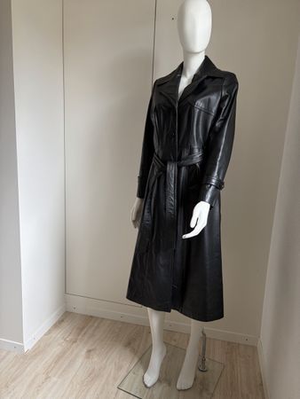 Damen Ledermantel schwarz mit Gürtel Grösse 40 