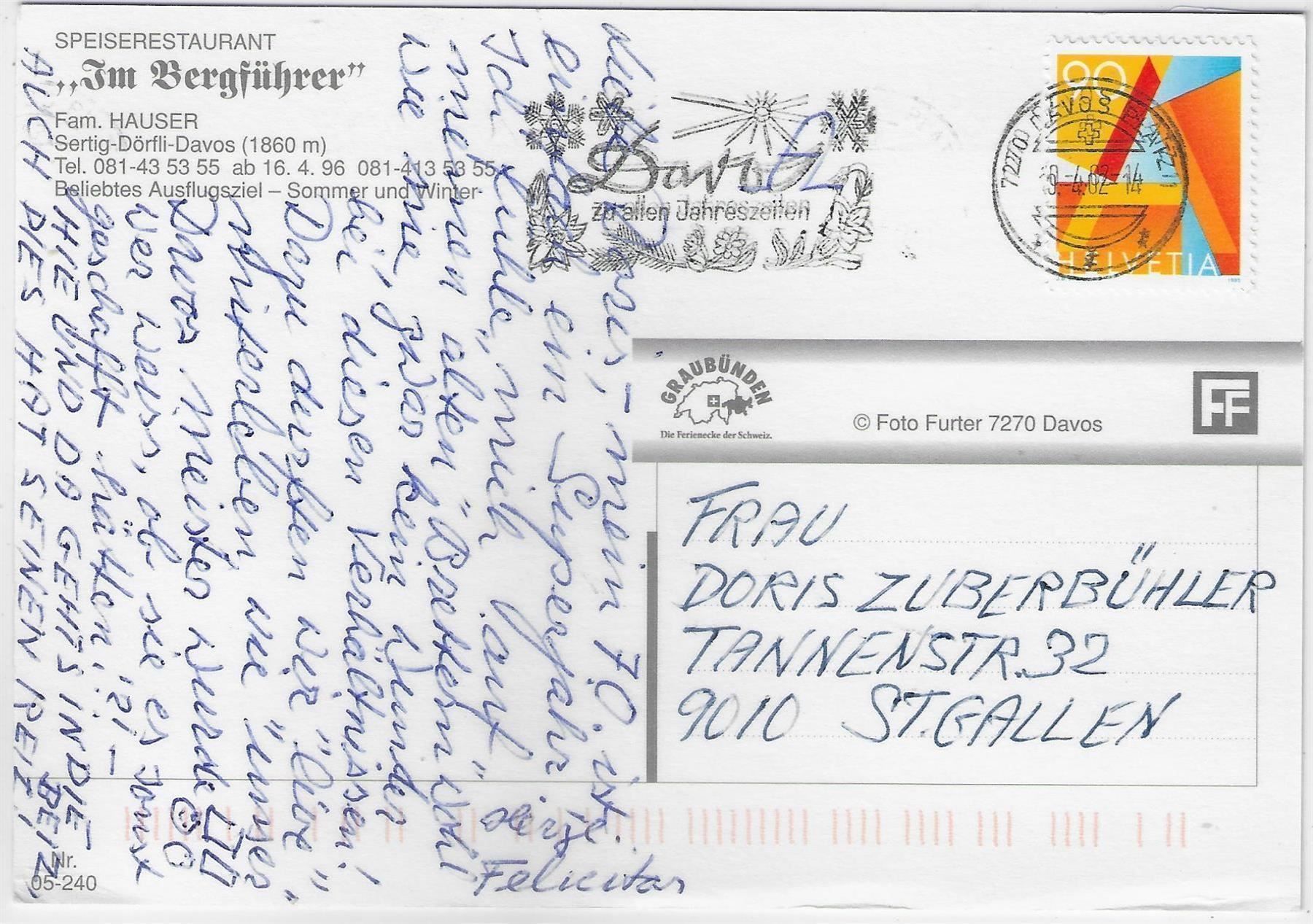 Cartoline postali: Speiserestaurant "Im Bergführer" Sertig- – Antico da Ettingen venduto da Kartenplanet 1