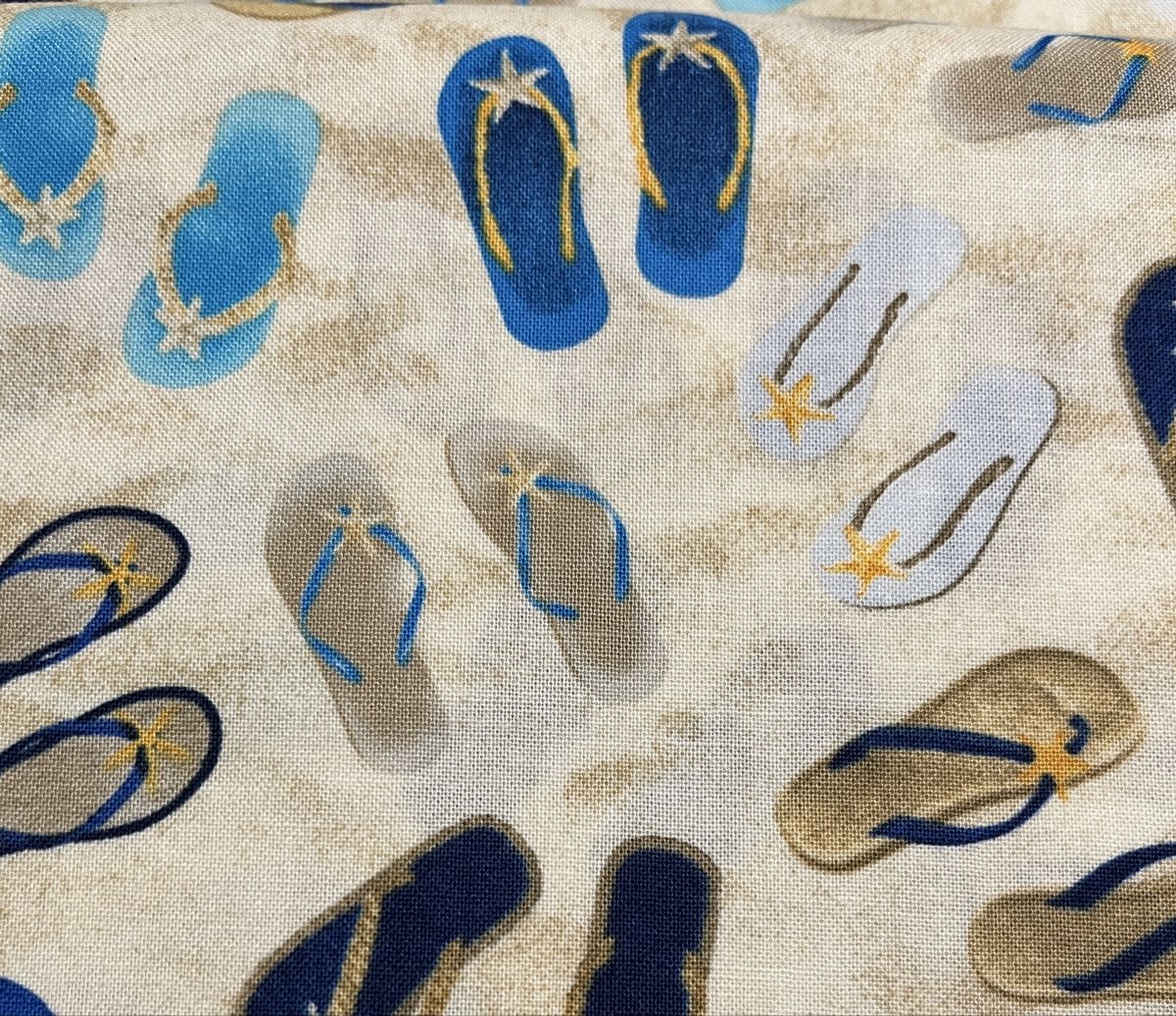 Stoffe: Patchworkstoffe 3er Set Flipflops-Sandstrand-Muscheln – Neu (gemäss Beschreibung) aus Seuzach von KreativmitStoff 7
