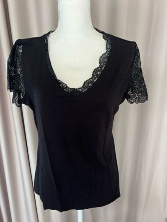 Damen T-Shirt Schwarz Spitze Gr 40
