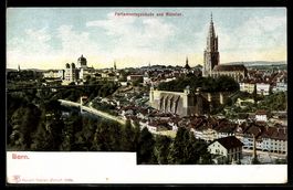 AK Bern, Parlamentsgebäude und Münster, um 1900