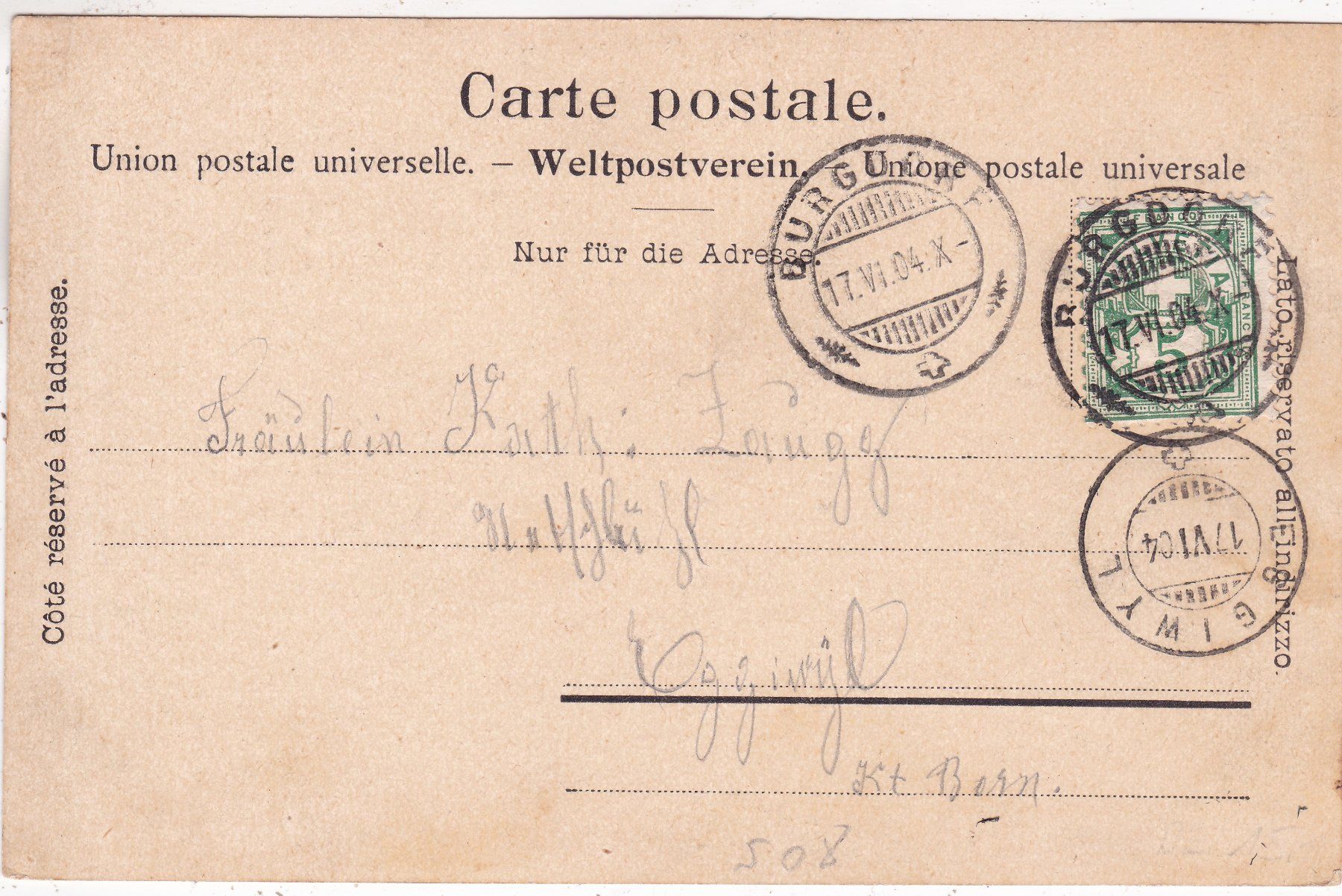 Ansichtskarten: Burgdorf 1904 – Gebraucht aus Herisau von Lisegrat2008 1