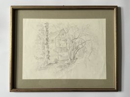 Original Bleistiftskizze von Walter Dick, 1978, Goldrahmen