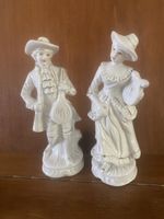 Vintage Porzellan Figuren, Dame & Mann, weiss-golden