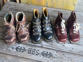 Alte Skischuhe Leder Paar 3 Vintage 50er 60er Jahre