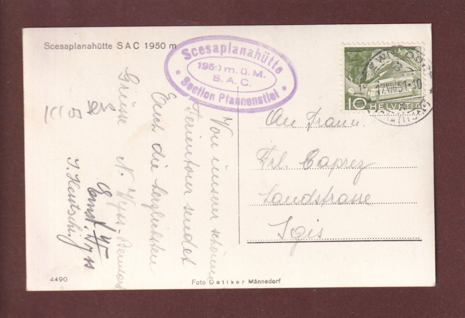 Ansichtskarten: SCESAPLANAHÜTTE - 1951 – Gebraucht aus Pully von nicecards 1