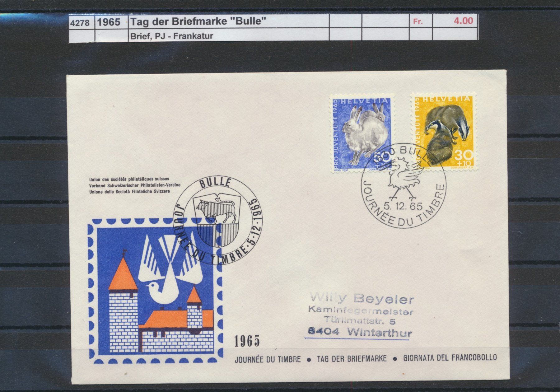 Tous les timbres: 1965 Tag der Briefmarke "Bulle", Brief – D'occasion à Winterthur par Zupogeru