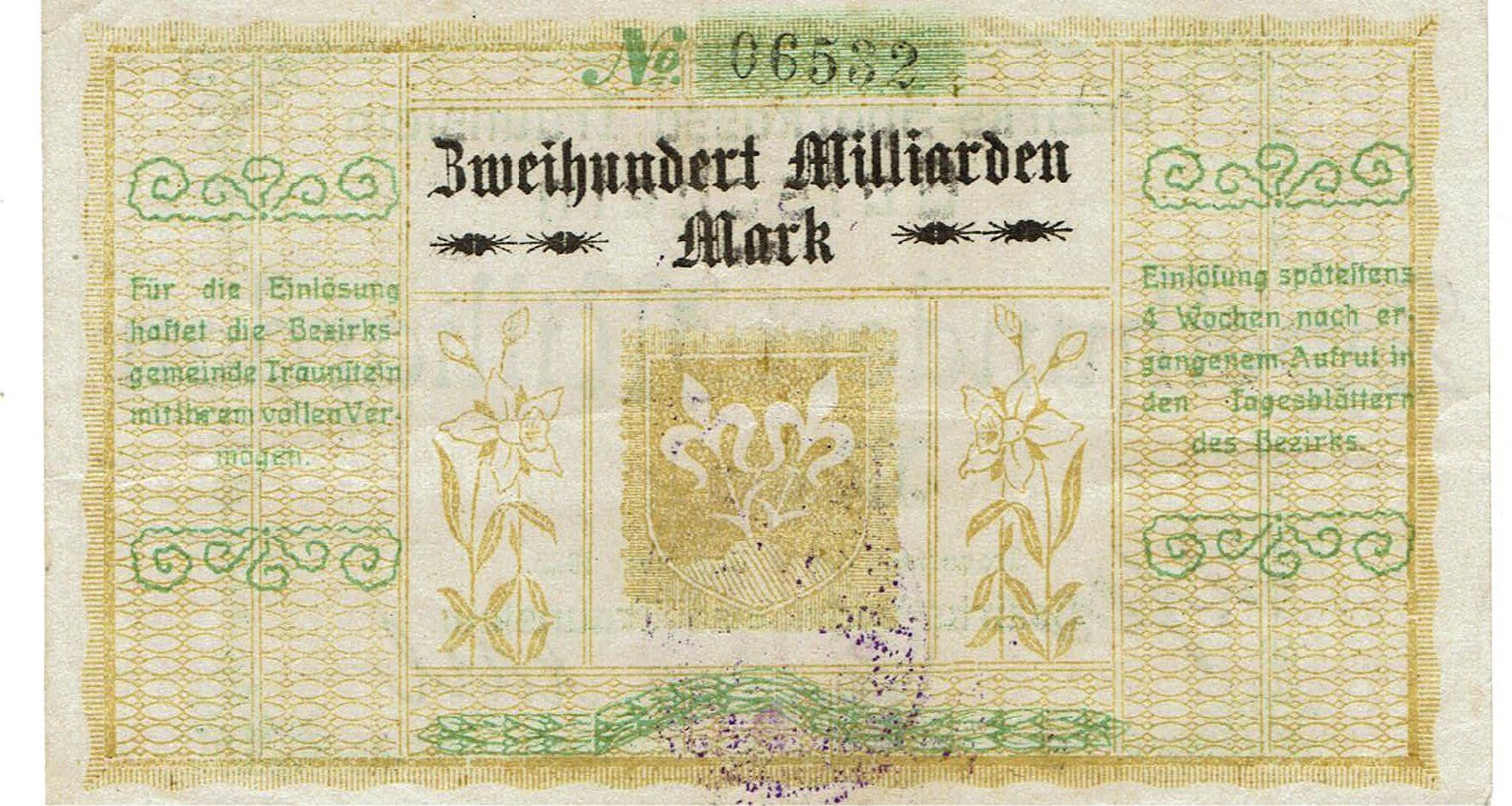 Banknoten: Traunstein 200 Mrd.Mark+Stempel SS+-SS++ – Gebraucht aus Steffisburg von ber_8htf 1