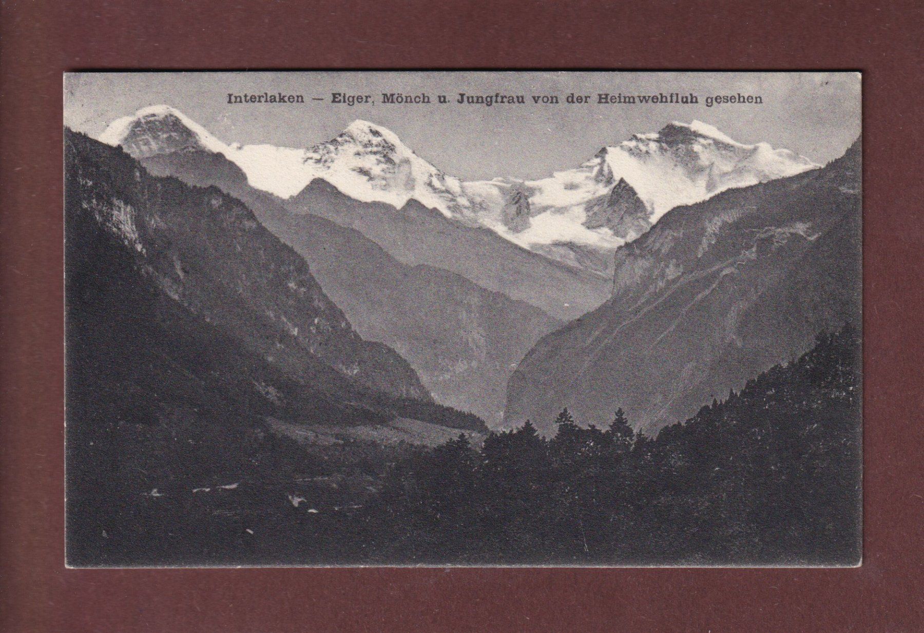 Cartoline postali: Interlaken - HEIMWEHFLUH - Eiger - Mönch - Jungfrau - 1908 – Usato da Pully venduto da nicecards-shop