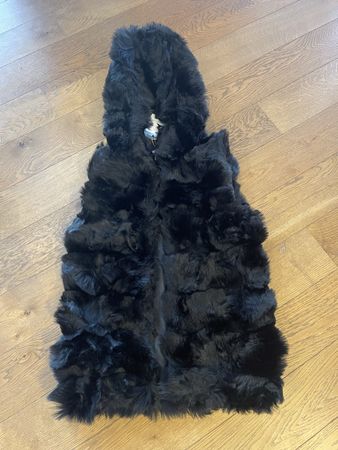 Langes Schwarzes Gilet mit Kapuze Gr S