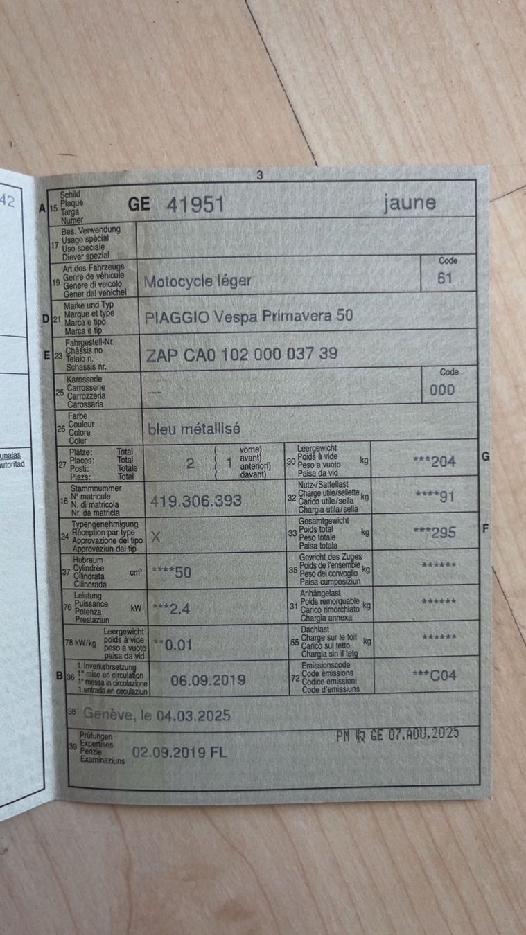 Vespa Scooter: 2019 Vespa piaggio primavera 50 – Usato da Chêne-Bougeries venduto da van_9lry 4