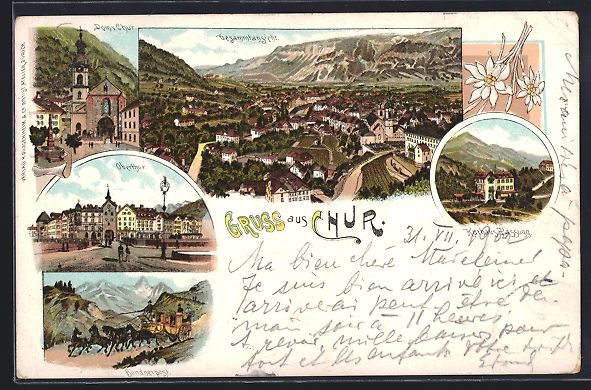 Cartoline postali: Litho Chur, Kurhaus Passugg, Oberthur, B – Usato da Berlin venduto da bartko-reher
