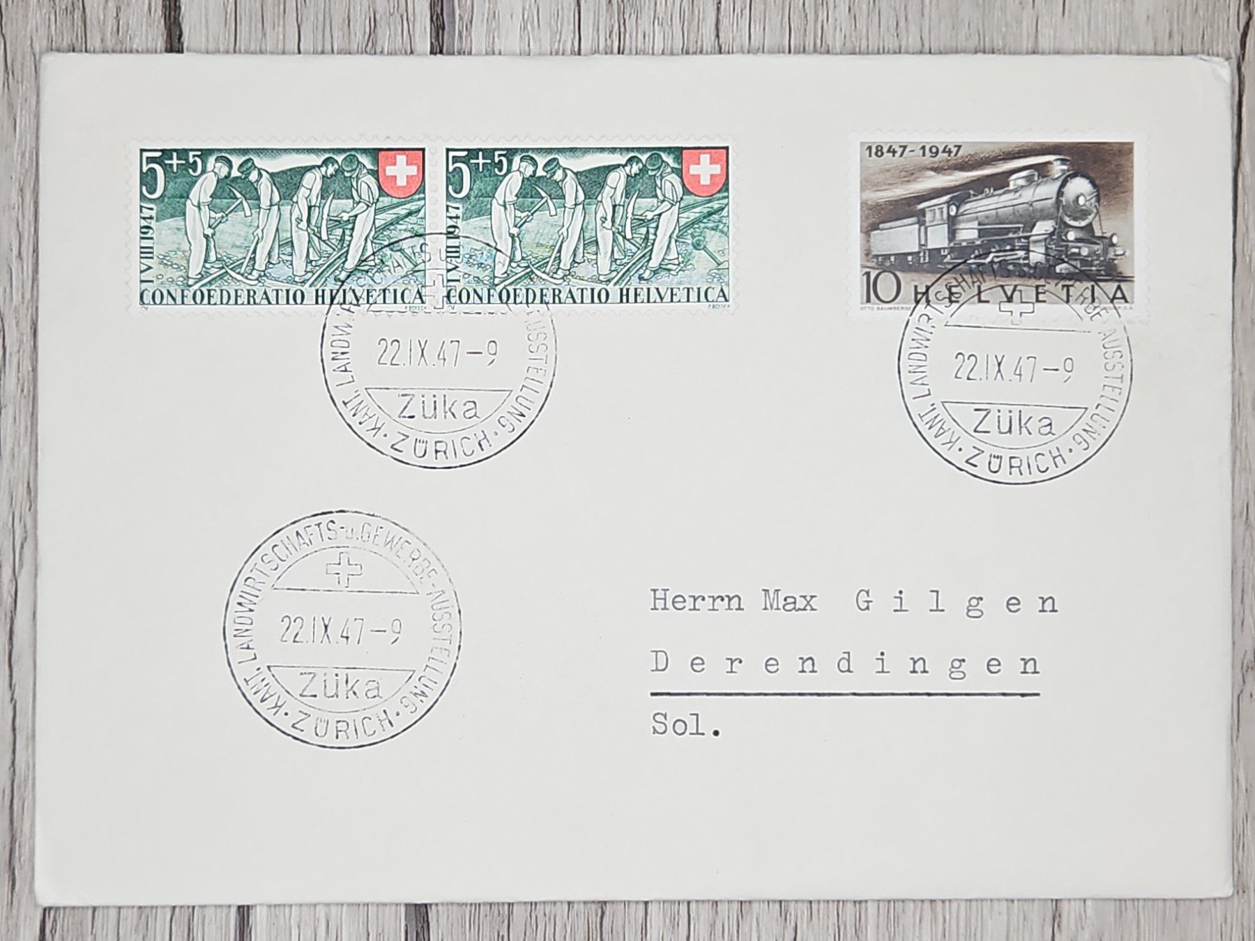 Tutti i francobolli: CL13 Enveloppe + Timbre Suisse 1947 – Usato da Cousset venduto da Patrick_Collections
