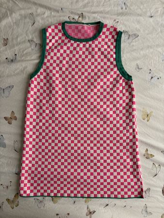 Pink white checkered pattern dress unisex, fits M/L