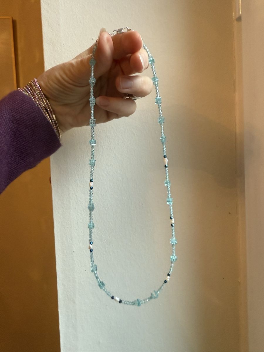 Catenine: Blautopaz, Aquamarin, Süsswasserperlen Kette NEU – Nuovo e nell'imballaggio originale da Basel venduto da Chili007 3