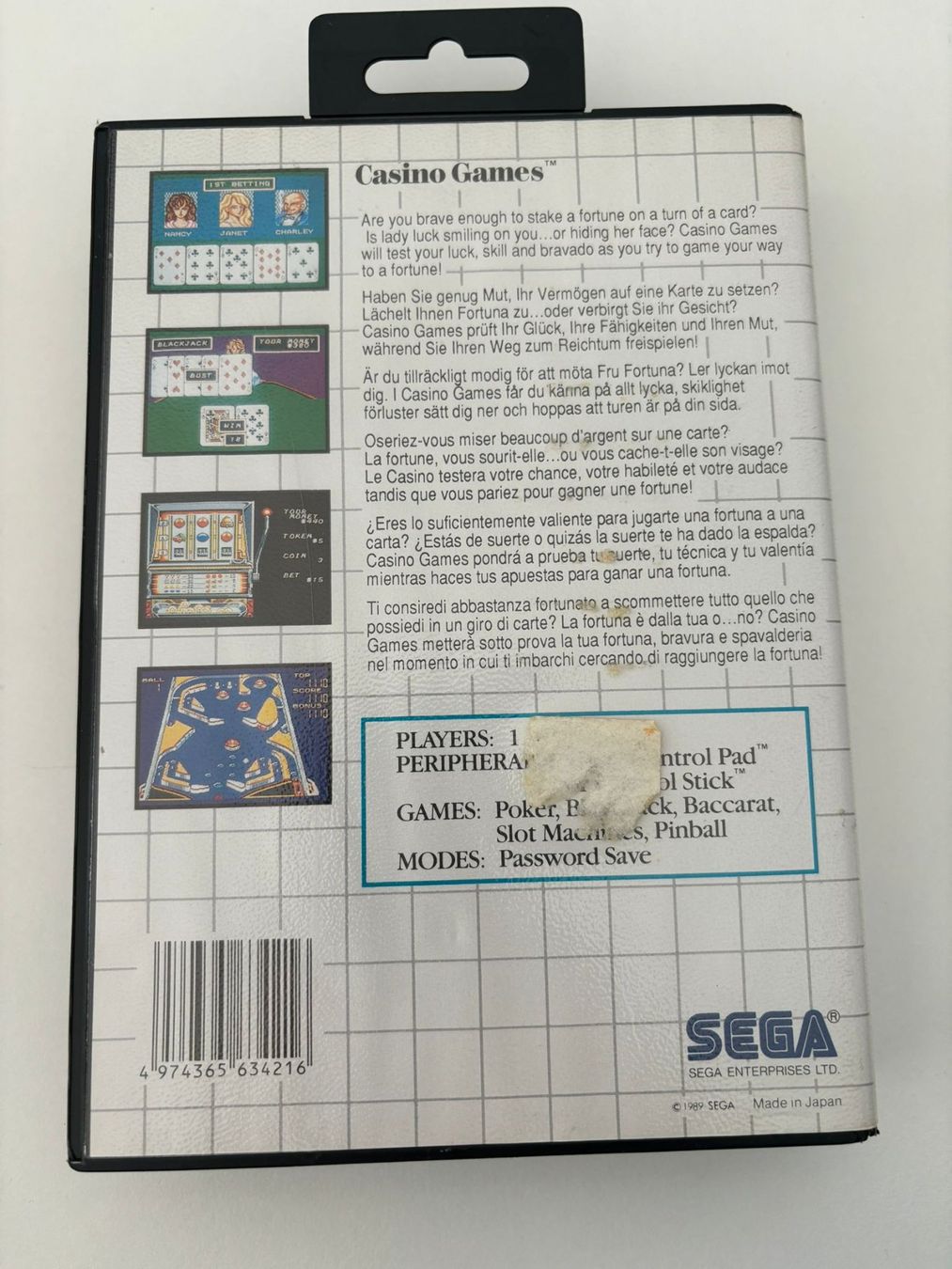 Sega Giochi: Casino Games (SEGA Master System) – Usato da Herisau venduto da Seyashop1 2