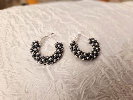 Elegante Creolen Ohrringe Silber/Hämatit Handmade nr6