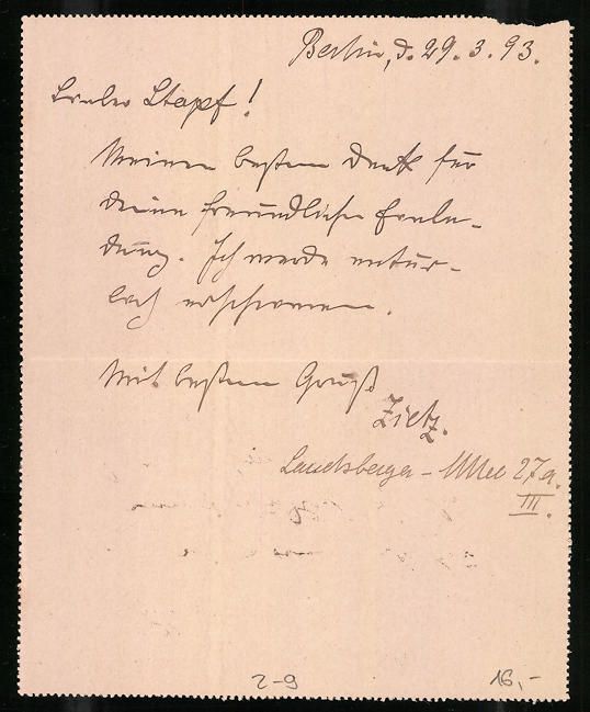 Cartoline postali: Klapp-AK Berlin, 1893, Private Stadtpost – Usato da Berlin venduto da bartko-reher 1