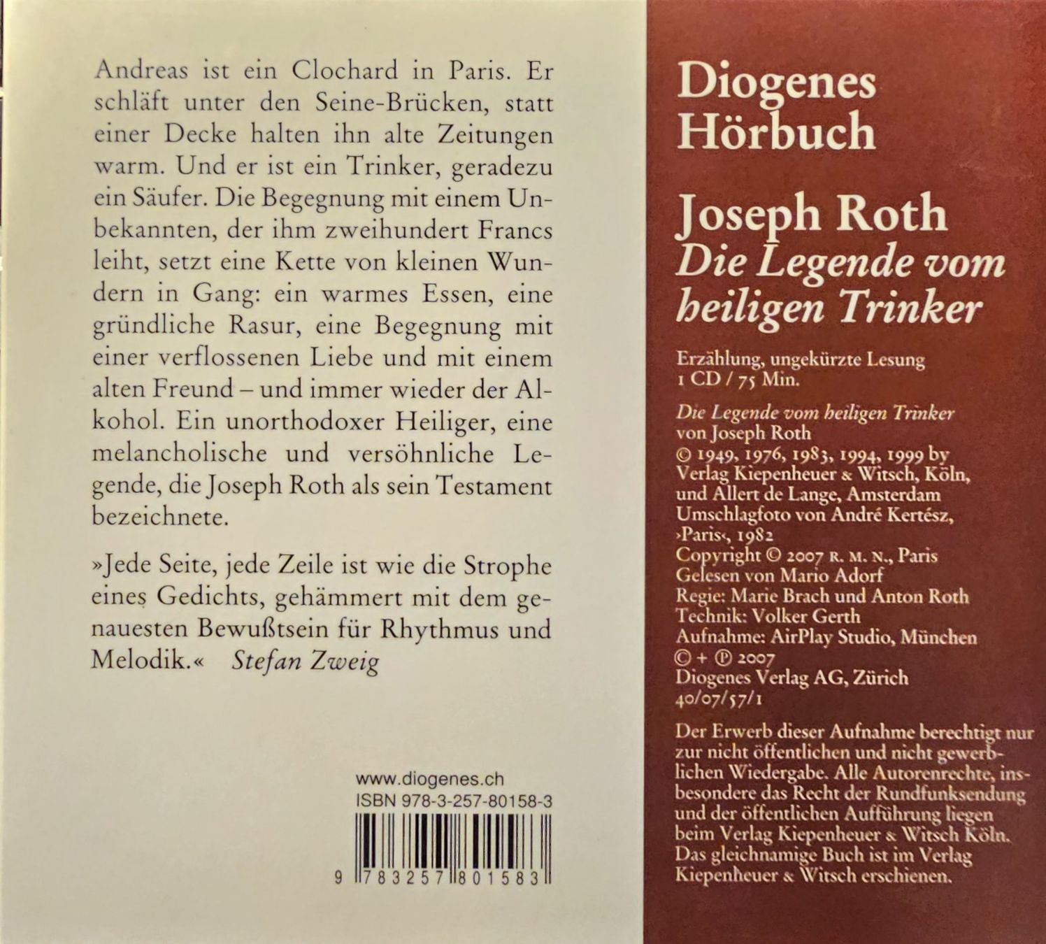 Livres audio: Joseph Roth - Die Legende vom heiligen Trinker – D'occasion à Wahlen b. Laufen par Cg10 1