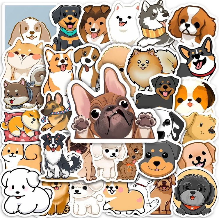 50 Stk. Sticker Aufkleber - Kawaii süsse Hunde (Neu und ...