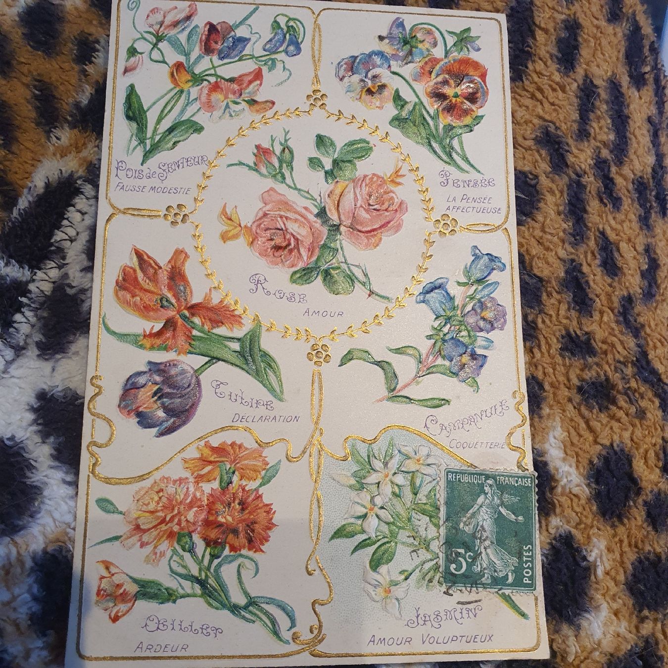 Ansichtskarten: carte postale ancienne gauffree.. Message des fleurs. 1916 – Gebraucht aus DUGNY (-Leytron) von Rdeny